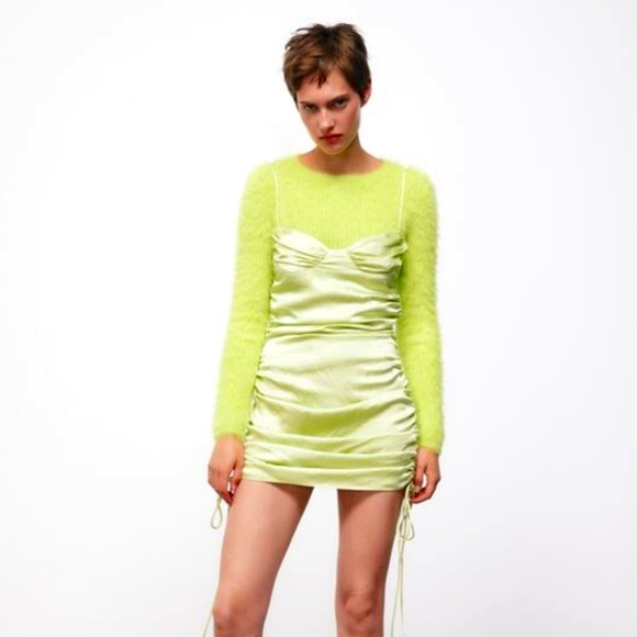 NWT Zara Mint Green Ruched Midi Dress, Size M - Picture 8 of 15